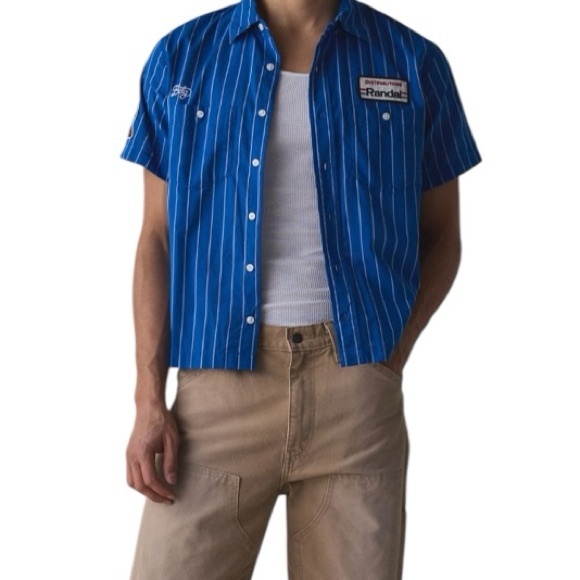 NWT Urban Outfitters BDG Garage Mechanic Shirt Blue Men’s L Stripe Retro Casual - Picture 5 of 6
